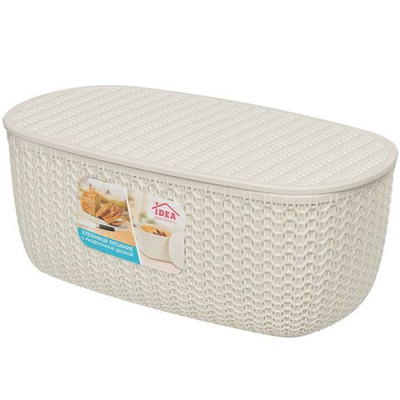 Хлебница пластик, 33.5х14х19 см, с разд.доск, белый ротанг, Idea, Вязание, М 1187