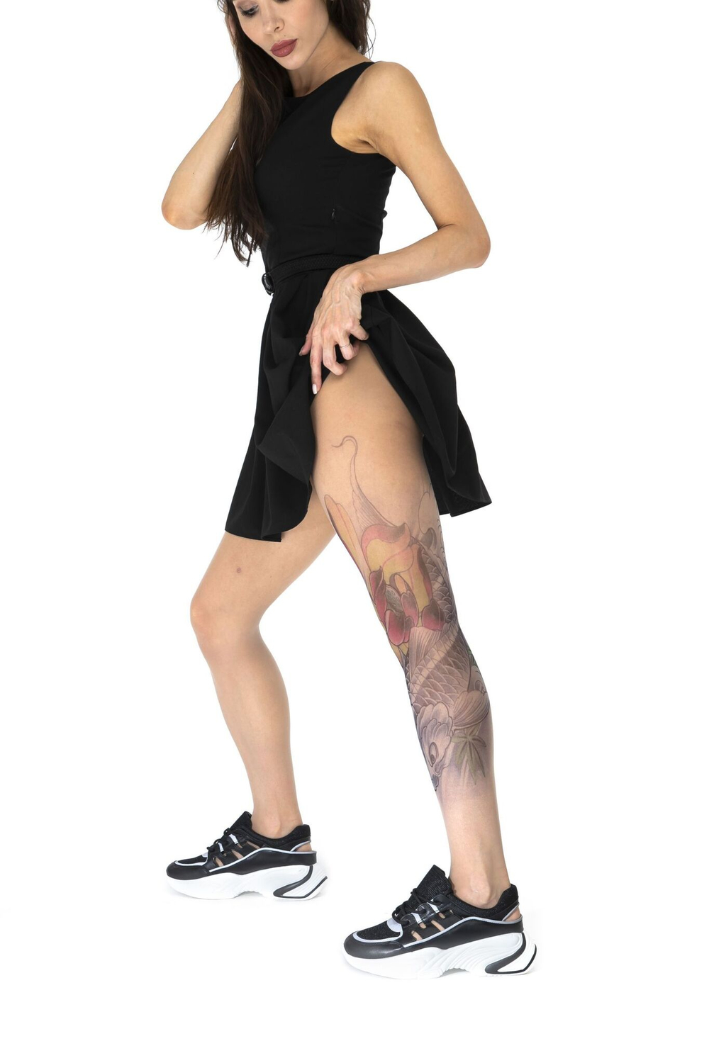 Колготки с принтом в виде карпа кои на левой ножке (Размер: S-M-L) (Цвет: бежевый)