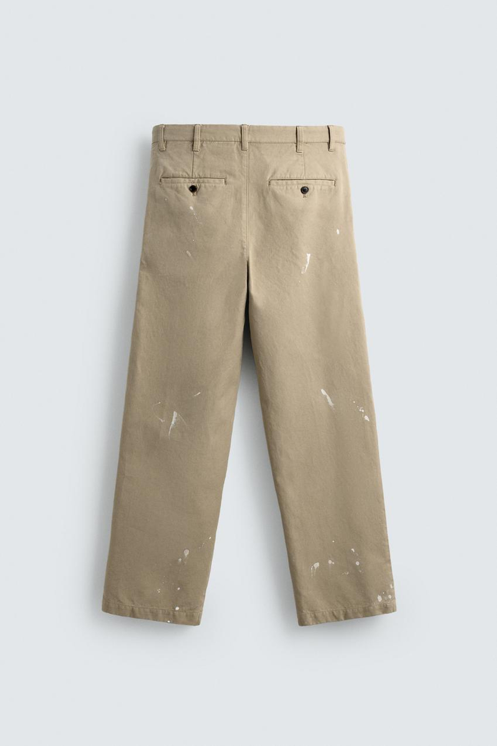 ZARA БРЮКИ ЧИНОС ПРЯМОГО КРОЯ С БРЫЗГАМИ, БЕЖЕВЫЙ