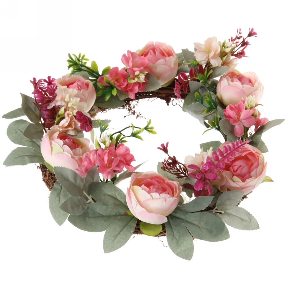 Цветы искусственные венок «Нежная роза» 42см