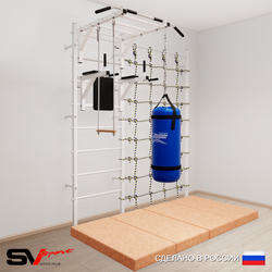 Шведская стенка Sv Sport усиленная 64360 (Турник рукоход/Брусья/Трапеция/Цепь/Мешок 22кг/Мат 2м/Канатный лаз)