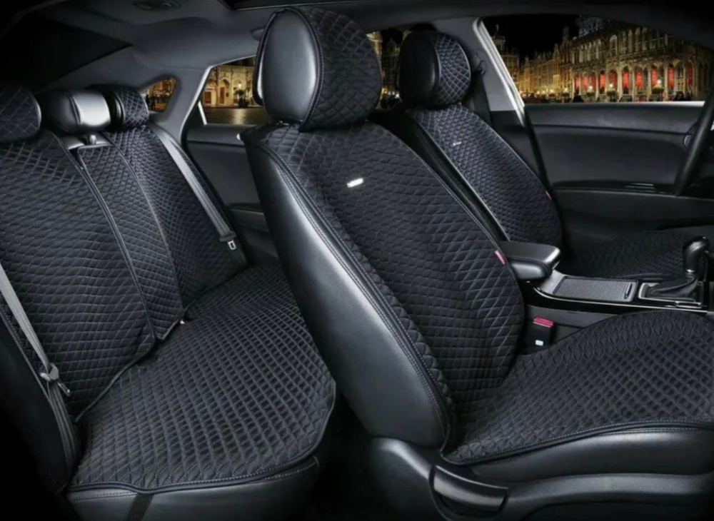 Накидки сидений ПОЛНЫЙ CarFashion (кт) -«ATLAS PLUS» 27343 -Шелк иск черный/черный/серый