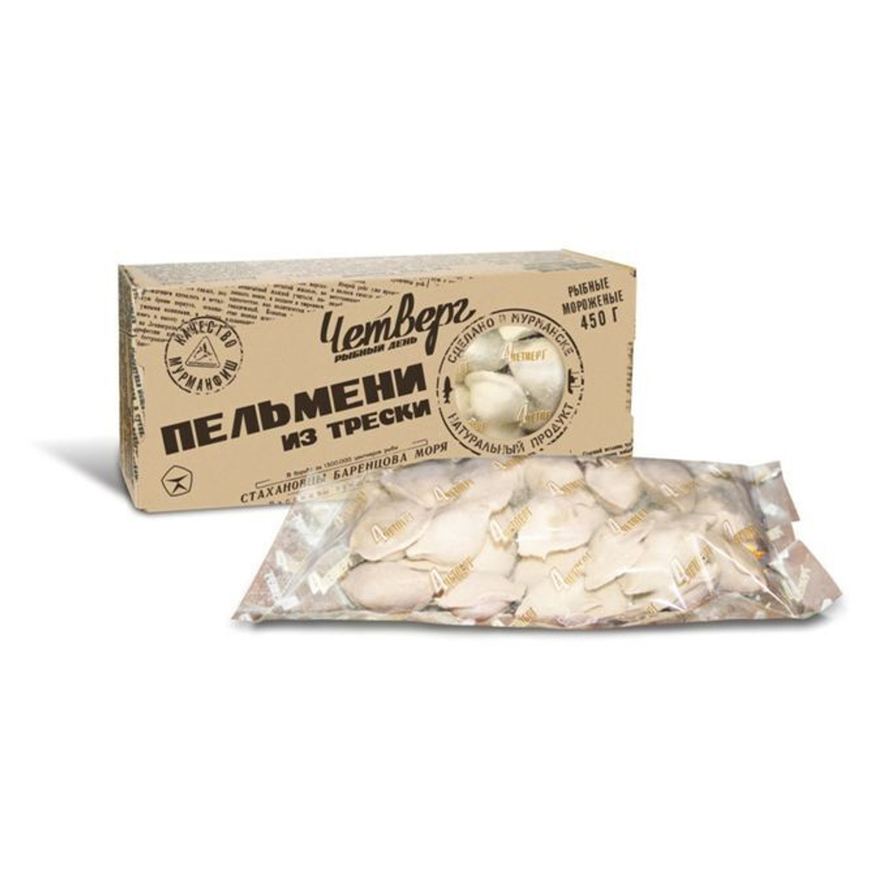 Пельмени рыбные "Четверг" из трески 450 гр. упаковка Мурманск