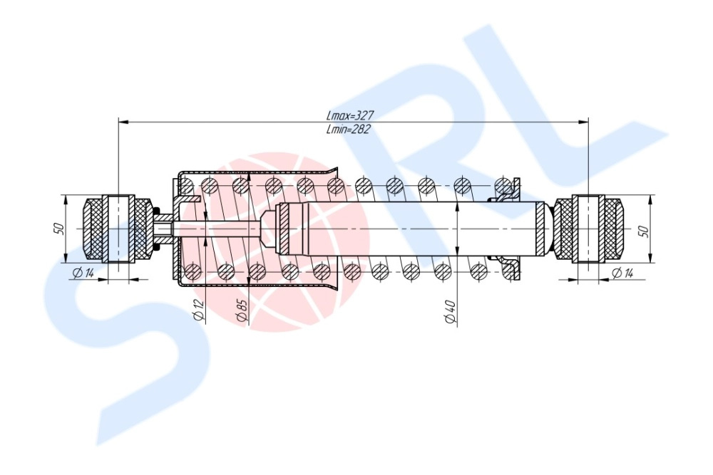 Амортизатор кабины пружинный 282/327, O/O, 14x50/14x50 MB (CB0156) SORL