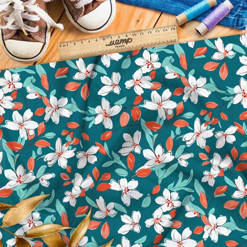 Ткань премиум таффета цветочный поток фантазий