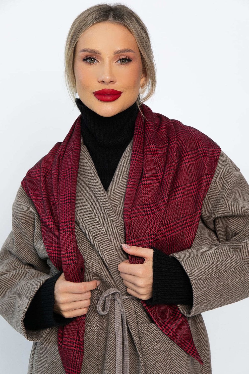 Косынка с отворотом (бордовая клетка) КО23-23М LT Collection