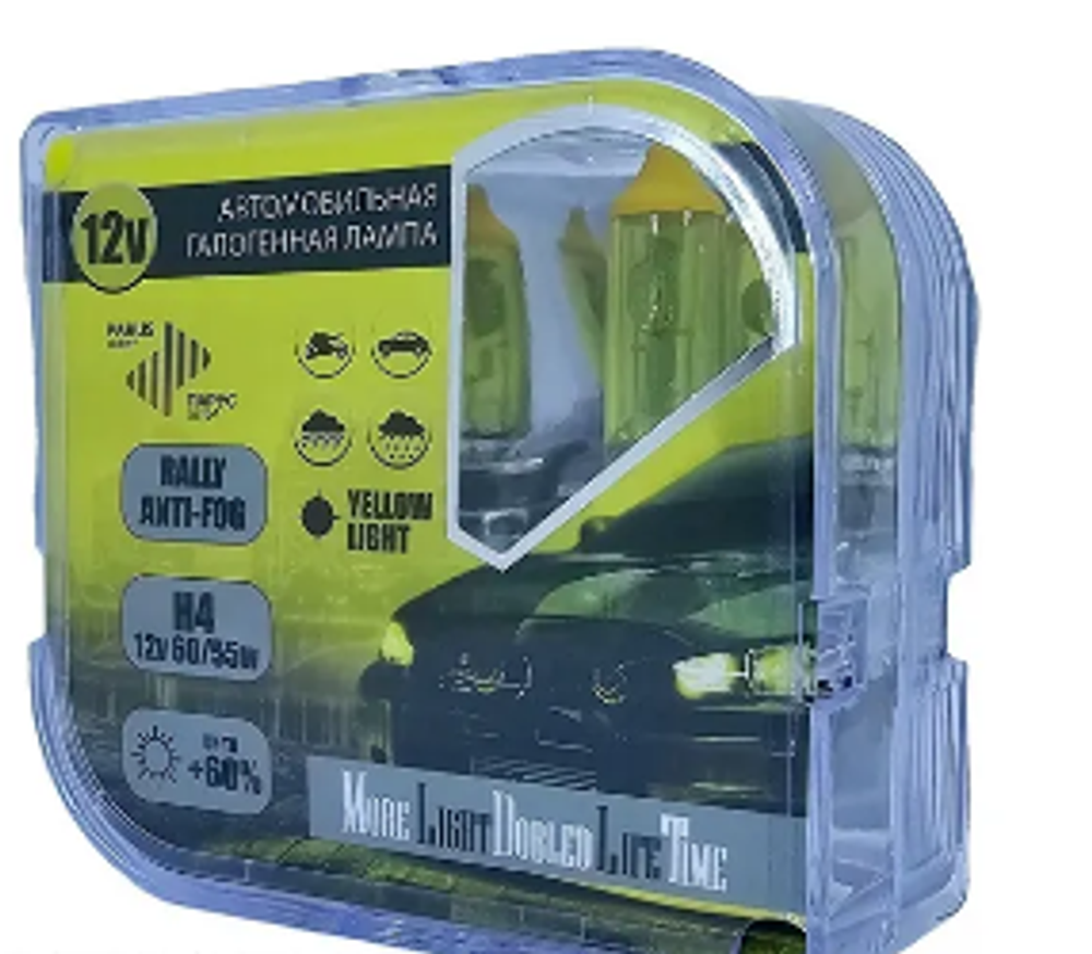 Автолампа H4 12V 60/55W P43t ParusAuto   +60% FOG (Yellow Light) BOX 34250FOG+60 к-т