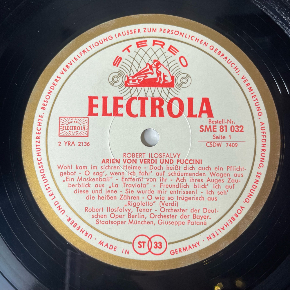 Винтажная виниловая пластинка LP Ilosfalvy Robert, Giuseppe Patane, Orchester Der Bayerischen Staatsoper Munchen, Arien Von Verdi Und Puccin Арии Верди и Пуччини (Германия 1969)