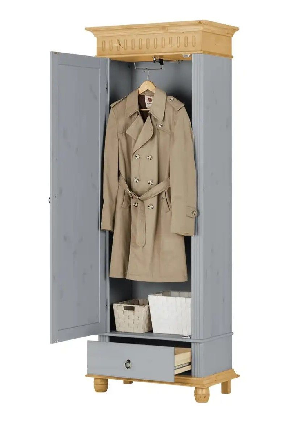 Шкаф для одежды, 72х41х195, Хельсинки, распашной, пенал, с ящиком, для прихожей, серый, Dipriz