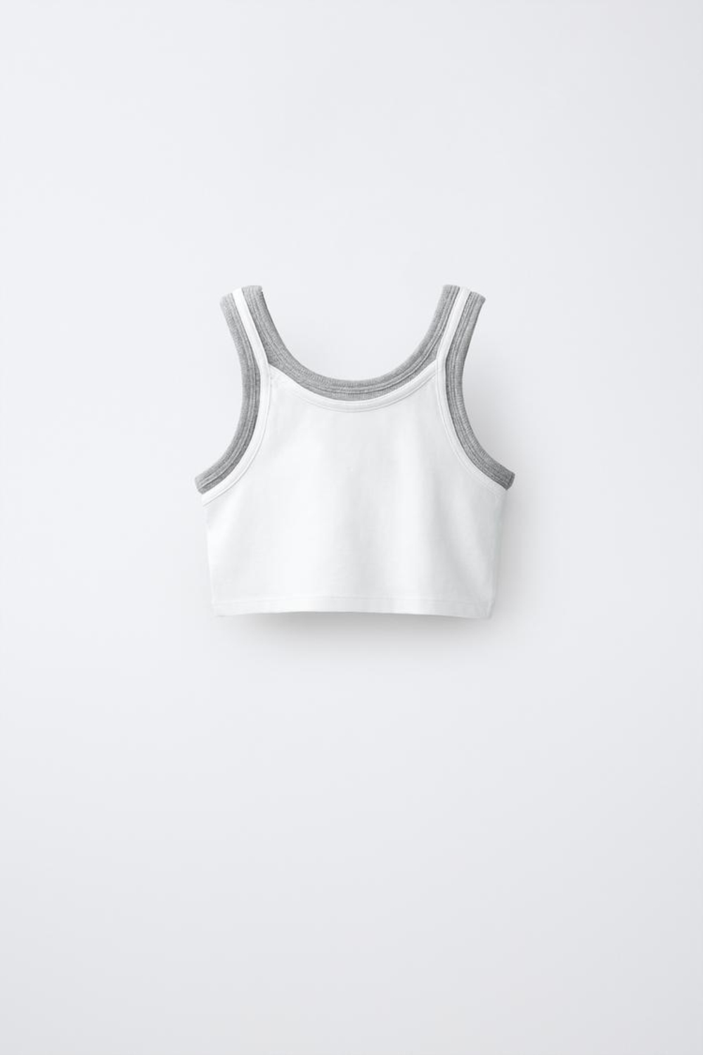 ZARA ДВУХСЛОЙНЫЙ ТОП КОНТРАСТНОГО ЦВЕТА, БЕЛЫЙ