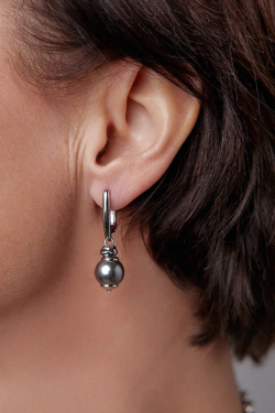 Серьги Ренессанс круглый серый жемчуг 1,2 см, оттенок золото