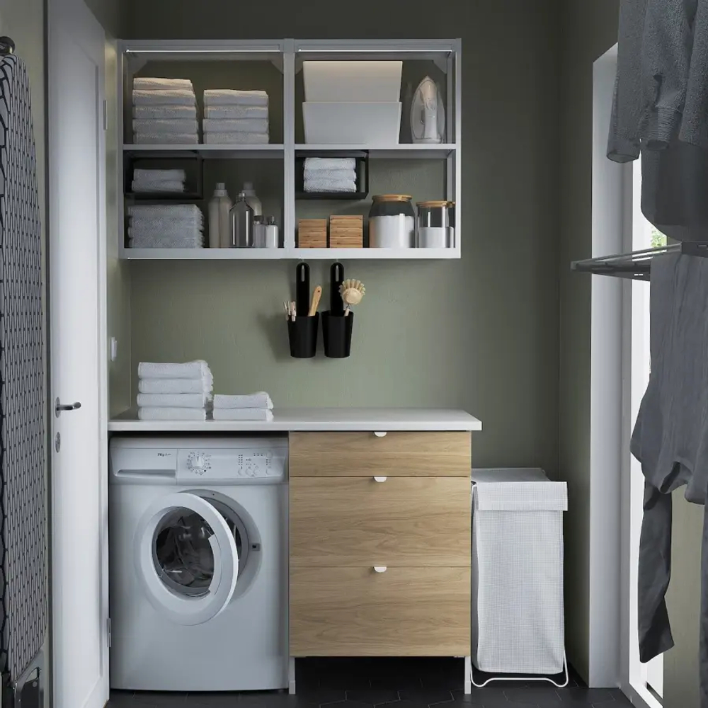 Комбинация для ванной - IKEA ENHET, 121.5х63.5х222 см, белый/имитация дуба, ЭНХЕТ ИКЕА