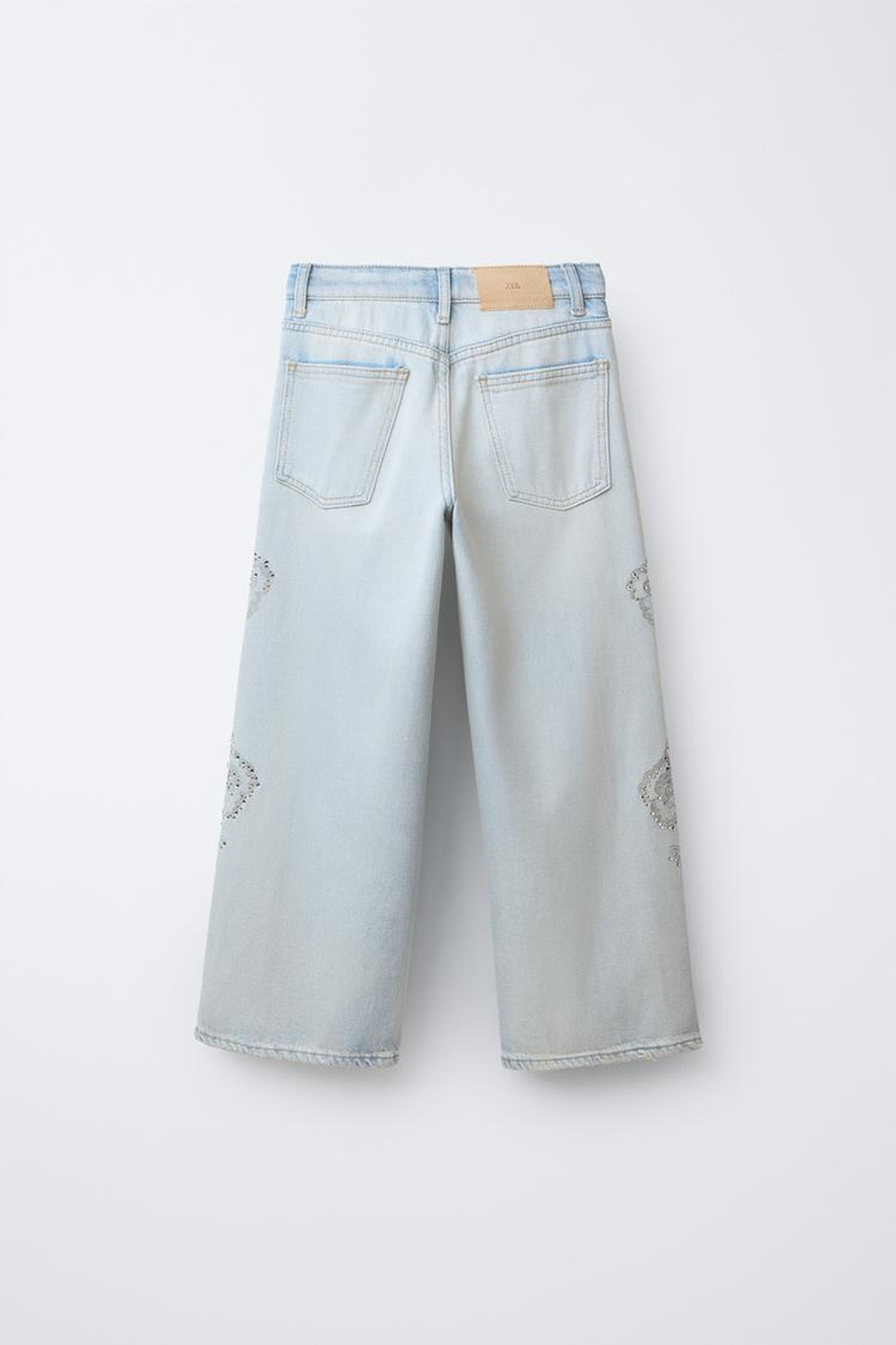 ZARA ДЖИНСЫ ШИРОКОГО КРОЯ СО СТРАЗАМИ, СИНИЙ