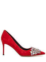 Женские туфли из замши красные со стразами