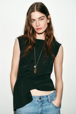 ZARA ТОП БЕЗ РУКАВОВ СО СБОРКАМИ, ЧЕРНЫЙ