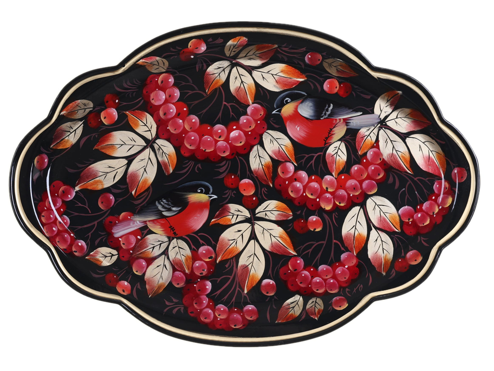 Жостовский поднос декоративный, размер 32х22 см (A11), металлический