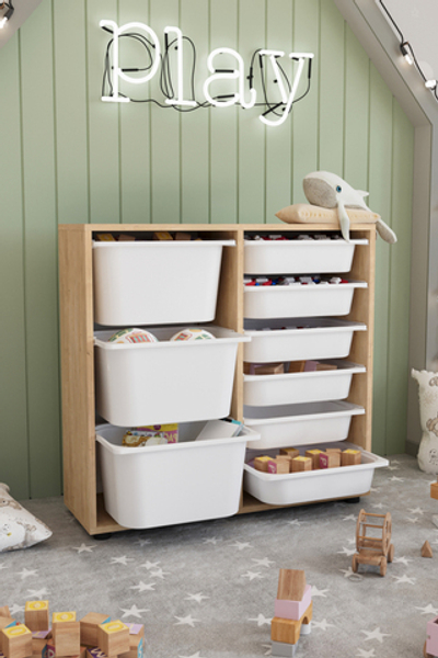 Стеллаж CAGLA с 9 выдвижными ящиками - сосна