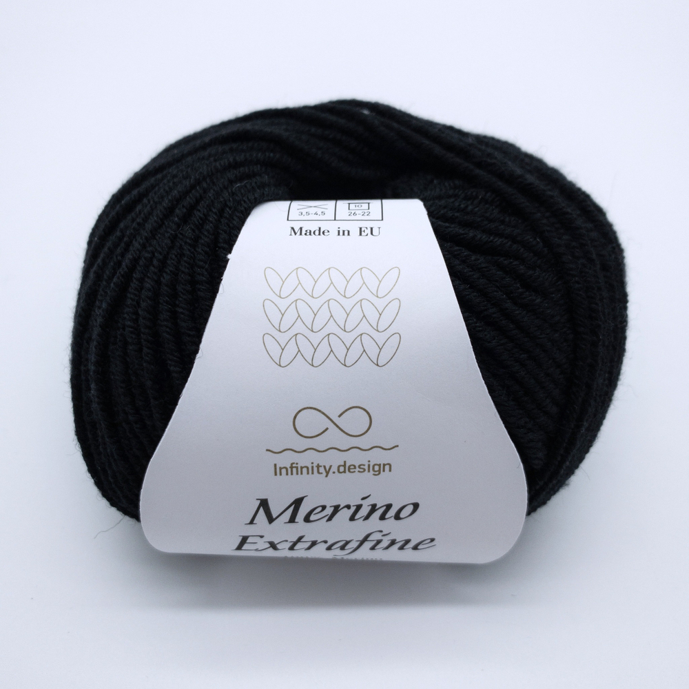 Пряжа INFINITY MERINO EXTRAFINE  (100% мериносовая шерсть, superwash) (1099 BLACK) черный