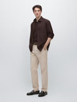 Massimo Dutti Брюки-джоггеры из смесовой хлопковой ткани, бежевый