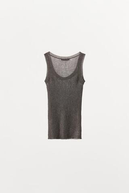 ZARA ТРИКОТАЖНЫЙ ТОП С МЕТАЛЛИЗИРОВАННОЙ НИТЬЮ, СЕРЫЙ