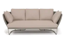 "Фиджи" диван 3-местный плетеный из роупа, каркас алюминий светло-серый (RAL7035) муар, роуп серый меланж круглый, ткань Mossle бежевая