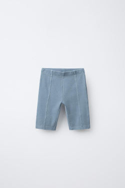 ZARA ШОРТЫ-ВЕЛОСИПЕДКИ В РУБЧИК С ЭФФЕКТОМ ПОТЕРТОСТИ, ЛИНЯЛЫЙ СИНИЙ