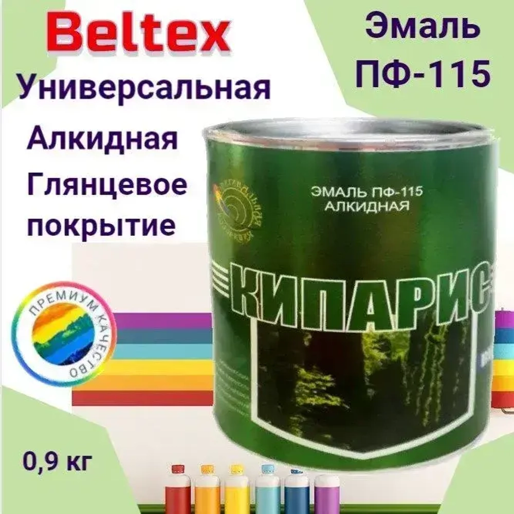 Краска Эмаль зеленая /кипарис/ ПФ-115 Белтекс 0.9 кг по дереву, металлу, кирпичу и бетону, для наружных и внутренних работ