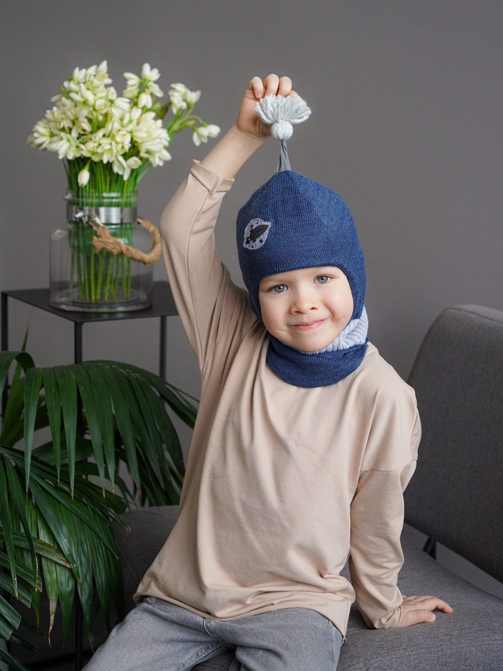 Шлем весенний/осенний вязаный (Джинс) КЕРО