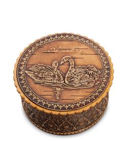 Народные промыслы BST-104/ 2 Шкатулка «Гуси» круглая (береста)