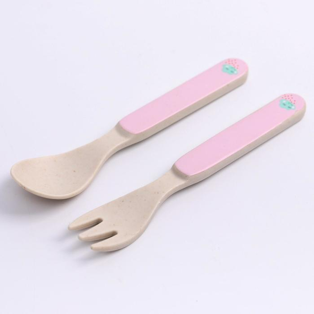 4770805 Набор бамбуковой посуды «Облачко», 5 предметов: тарелка, миска, стакан, вилка, ложка