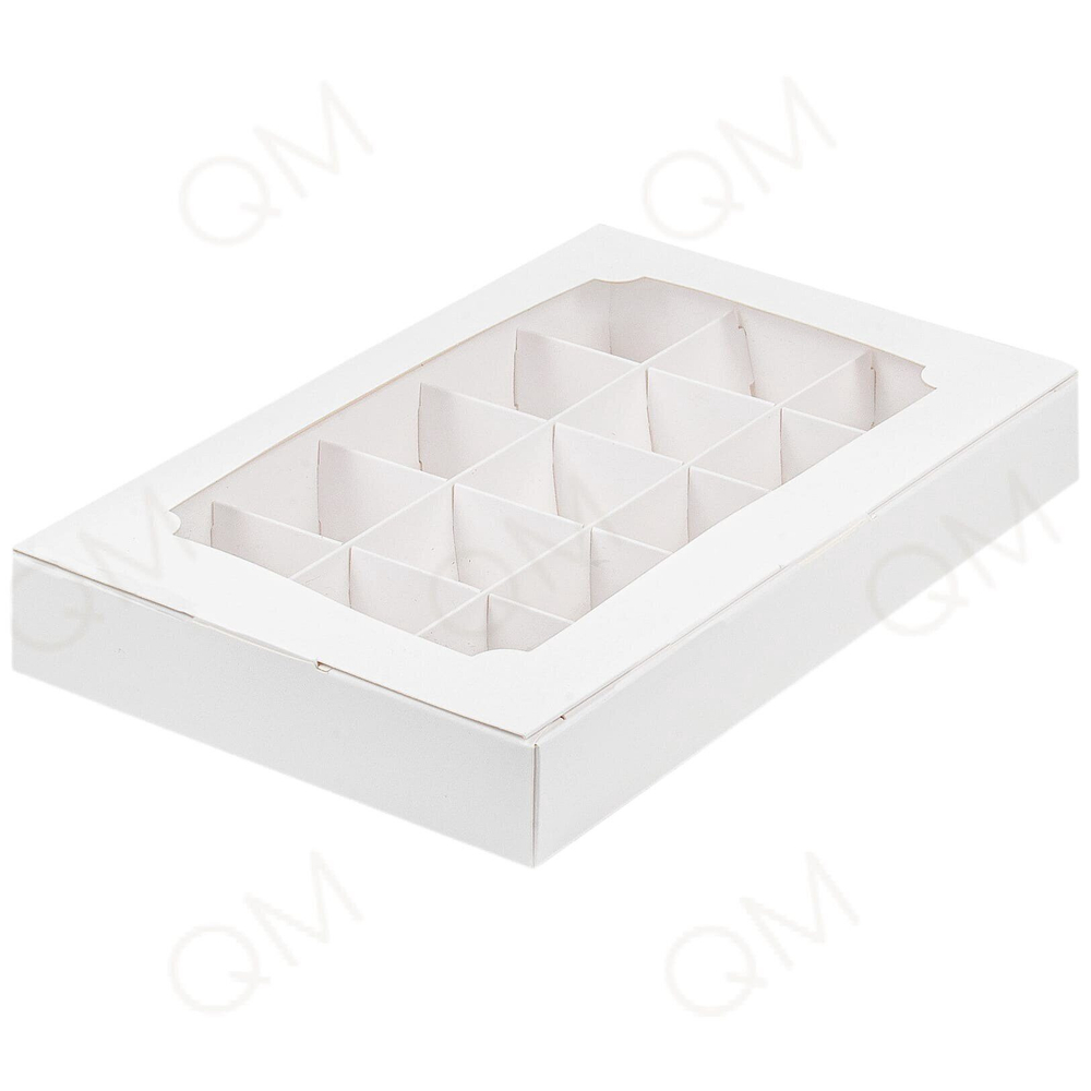 Коробка для конфет с вклеенным окном 255*165*35 мм (15) (белая), 10шт