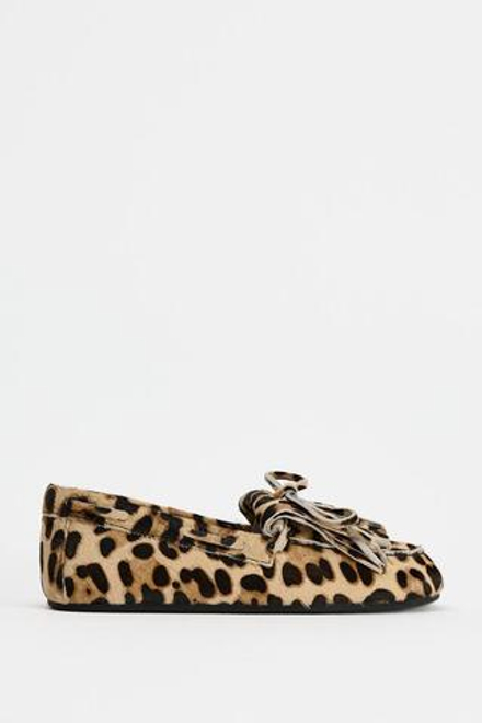 ZARA КОЖАНЫЕ ЛОФЕРЫ С АНИМАЛИСТИЧЕСКИМ УЗОРОМ И МЕХОМ, ЛЕОПАРДОВЫЙ