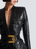 Куртка из кожи ягнёнка с одной пуговицей и поясом от Balmain
