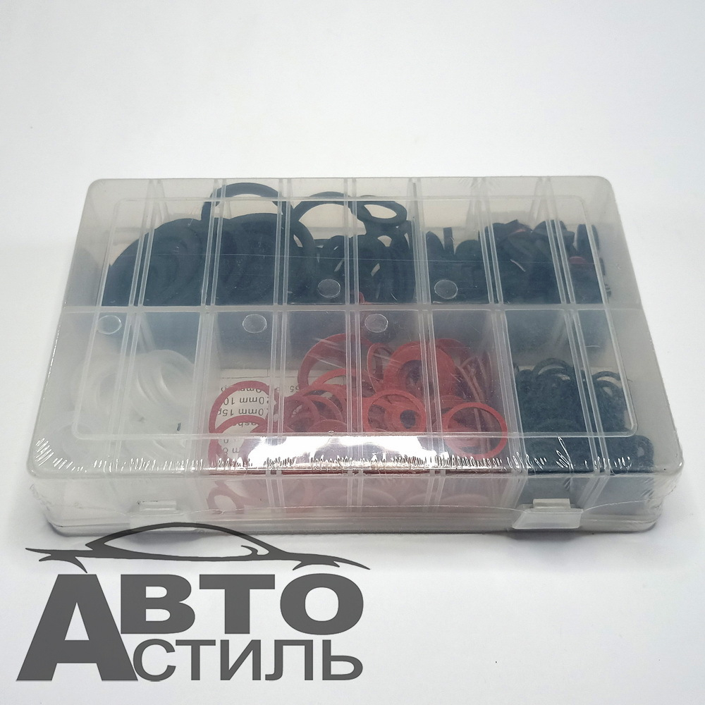Набор пластик кейс  КОЛЬЦА резиновые 383шт (30383) (плоские: резин,пластик,упл волокно) 7-55мм