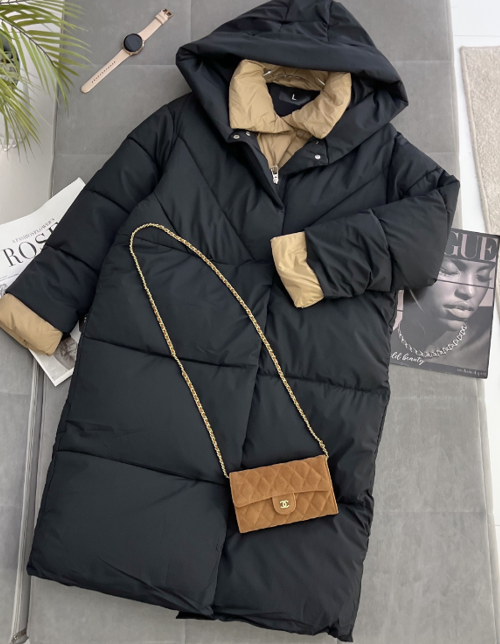 Оптом зимний пуховик длинный черный 42-52