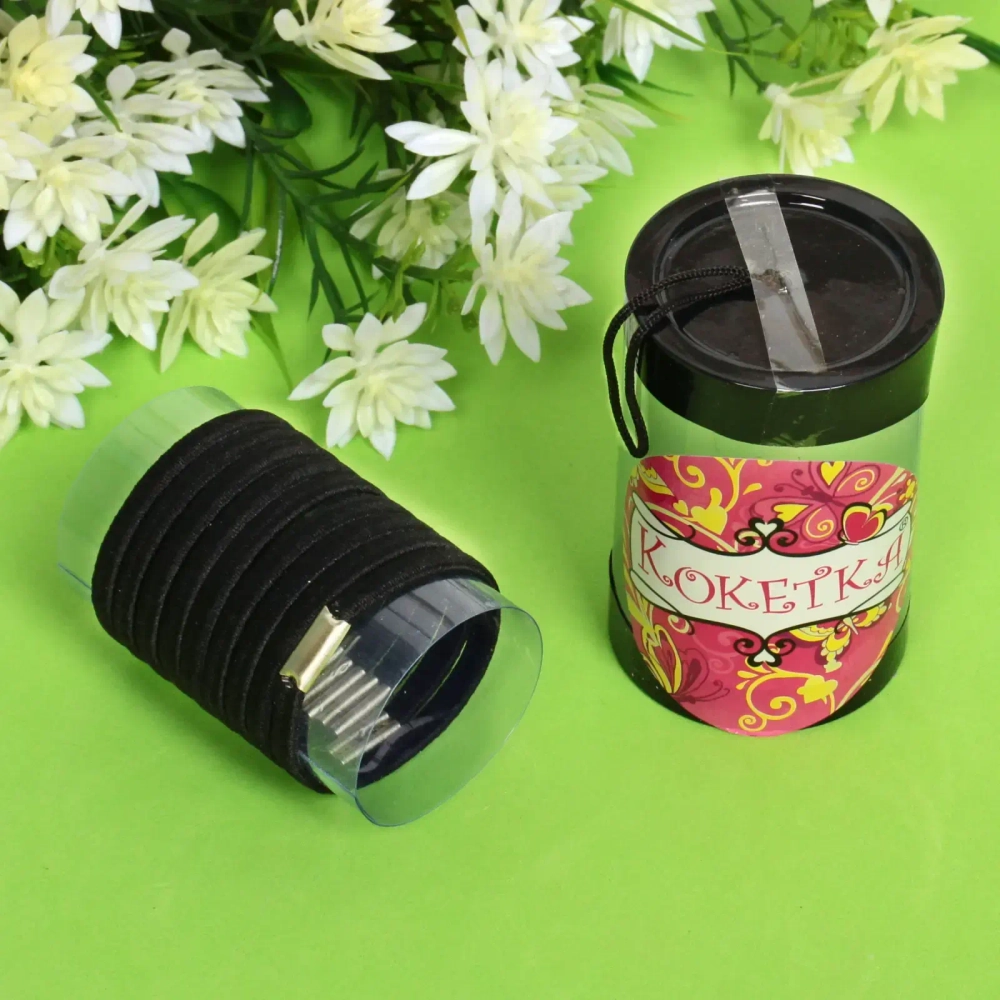 Резинки для волос детские в тубе 9шт «ЗАБАВА», цвет чёрный, d-4см (наклейка Кокетка)