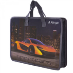 Папка с ручками 1 отделение, А4 265х335х90мм, Alingar, пластик, ручки тесьма, дизайн с двух сторон, молния сверху, "Sportcars"