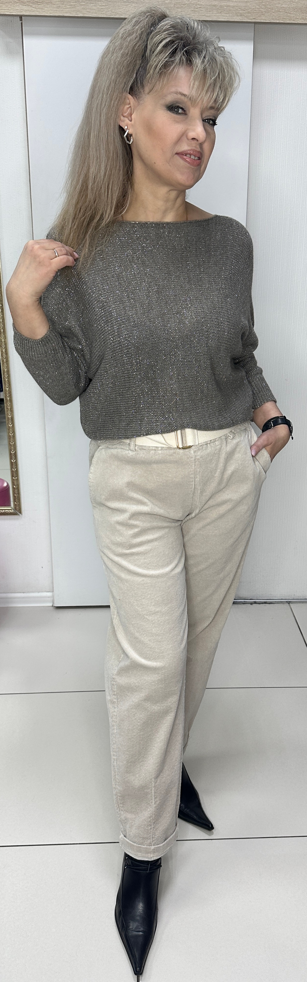 Итальянские брюки-момы из микро вельвета