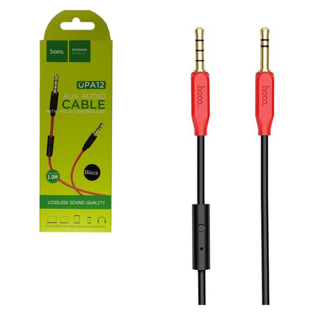 Кабель AUX [3.5 mm - 3.5 mm] Hoco UPA-12 (пульт с микрофоном) Черный