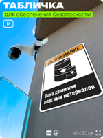 Табличка для обеспечения безопасности "Внимание зона хранения опасных материалов", для производства, предприятия, организаций, 40х30 см, Silver Plane x Айдентика Технолоджи