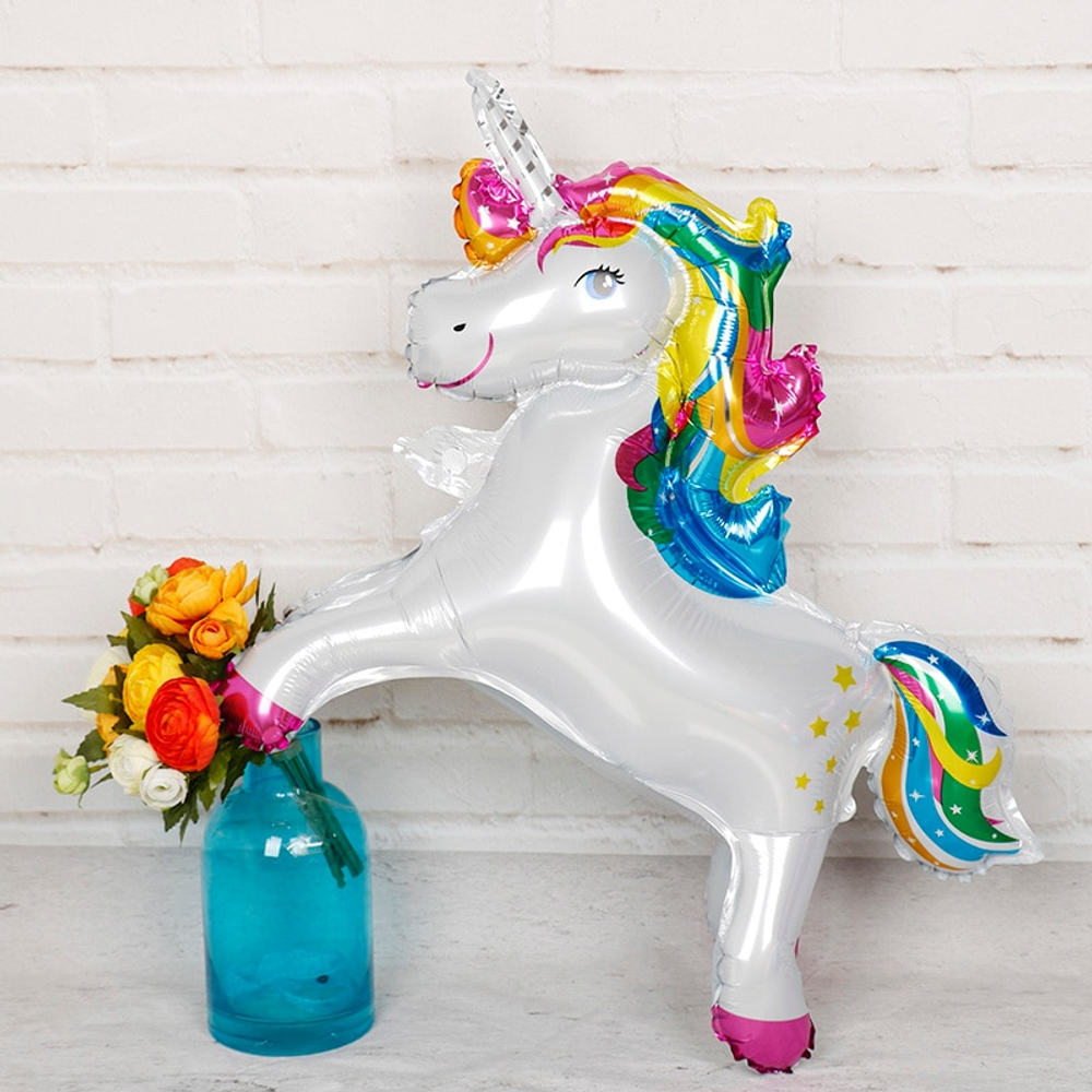 Шар 3D (23"/58 см) Фигура, Единорог Радужный, Белый