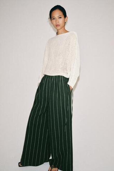 ZARA БРЮКИ В ПОЛОСКУ ИЗ СМЕСОВОГО ЛЬНА — ZW COLLECTION, ЗЕЛЕНЫЙ