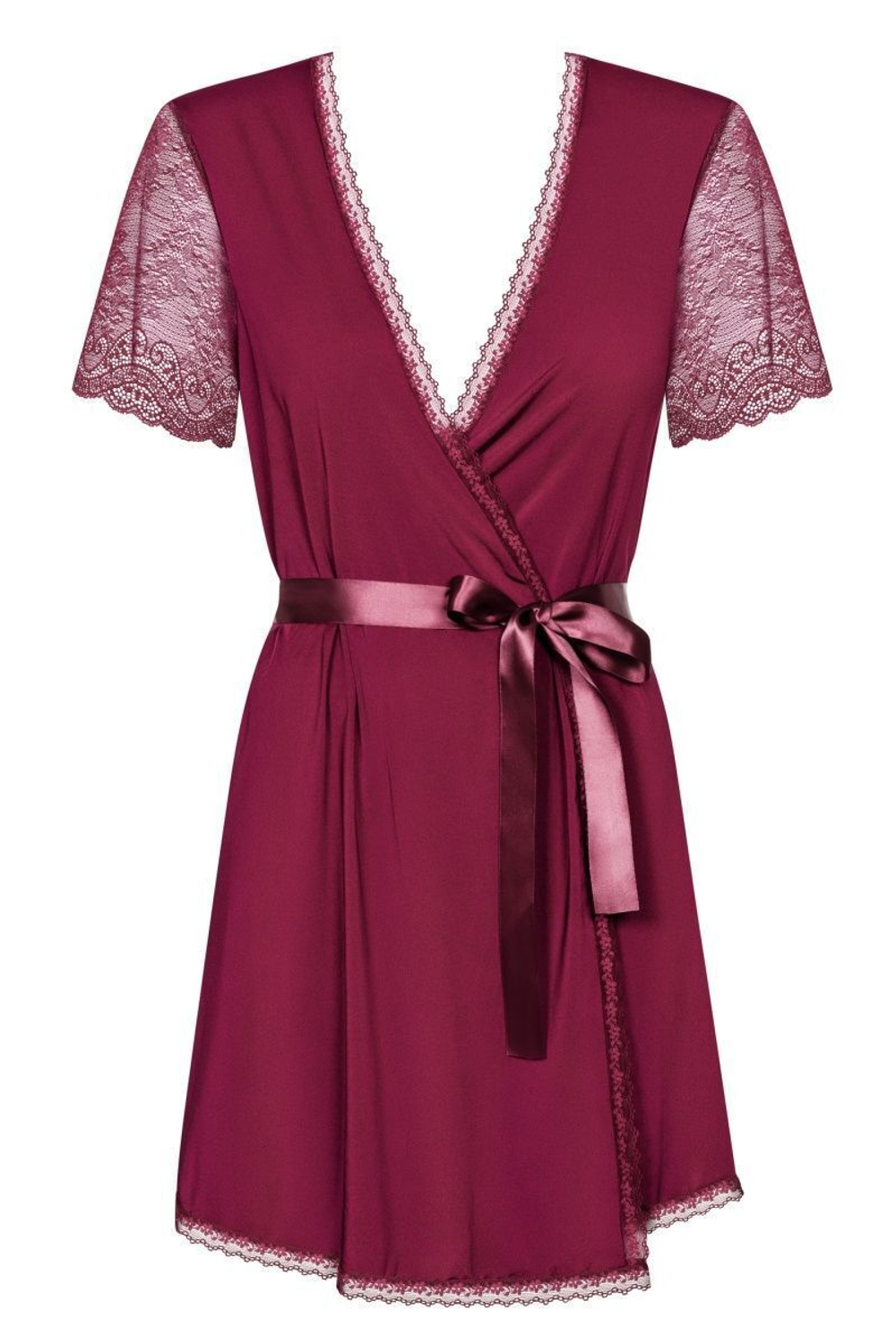 Полупрозрачный пеньюар с кружевными рукавчиками (Размер: L-XL) (Цвет: малиновый)