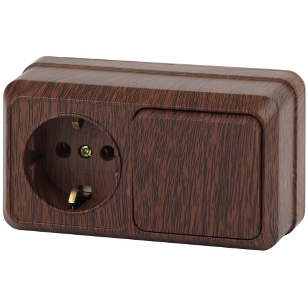 Блок розетка с выключателем Intro Quadro 2-701-10 горизонтальный 10-16-А-250В IP20 ОУ венге | Intro