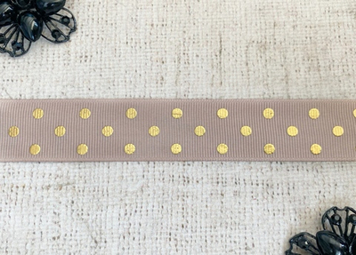 Лента репсовая в горошек, ш. 2,5 см, бежево-розовый