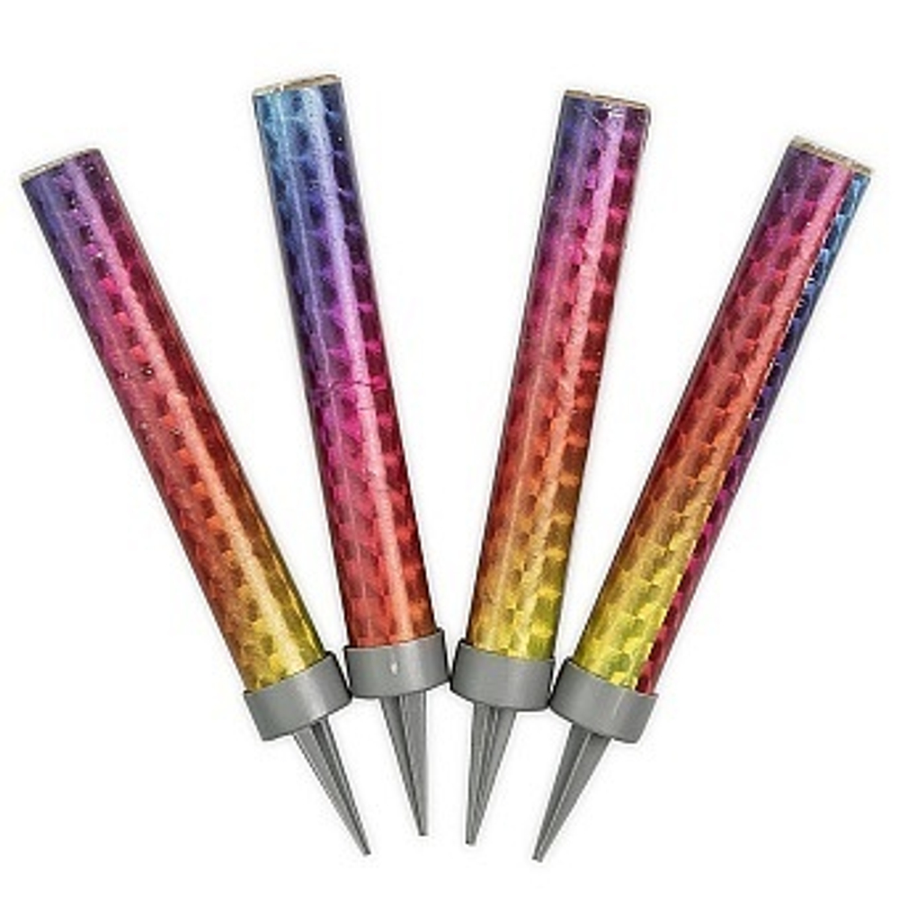 Свеча Фонтан для торта, 30 сек, Яркая радуга, Голография, 10 см, 4 шт.