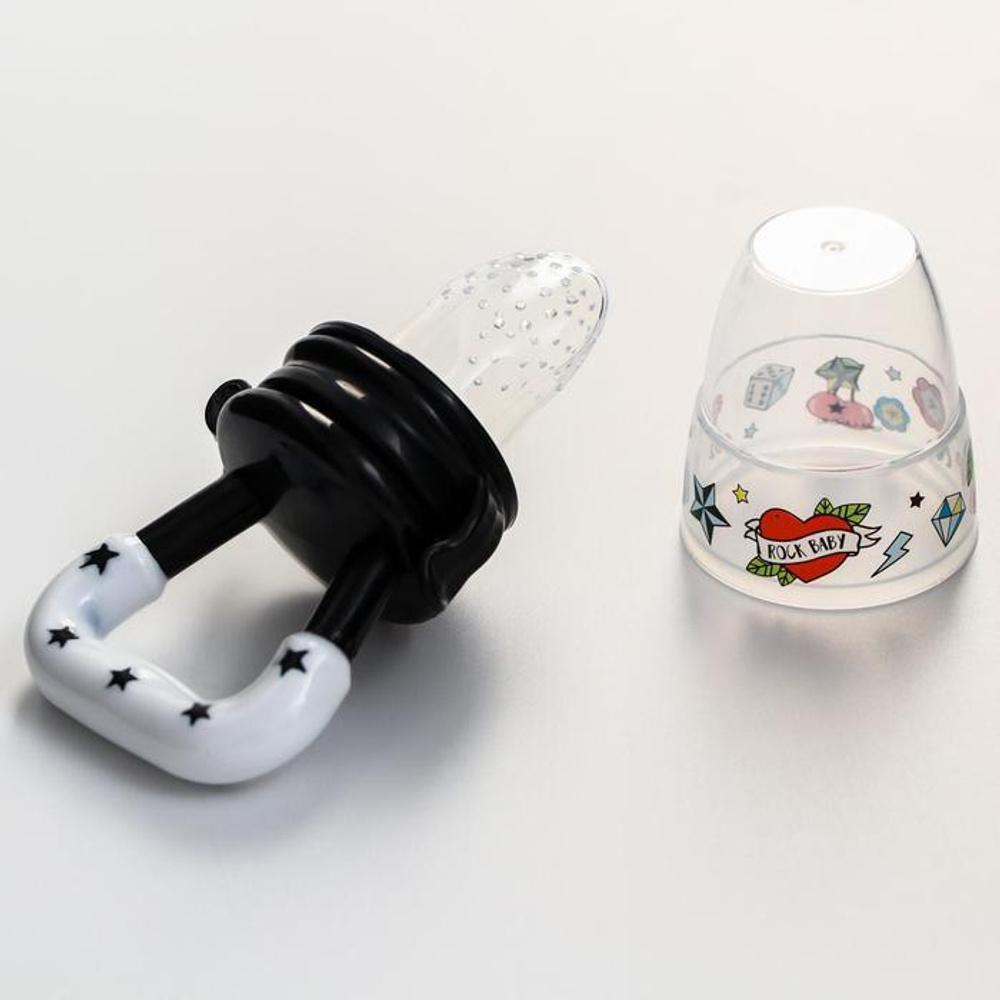 5289548 Ниблер для прикорма, с силиконовой сеточкой "Rock baby", цвет черный+белый