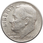 1 дайм (10 центов) 1964. США Серебро VF-XF