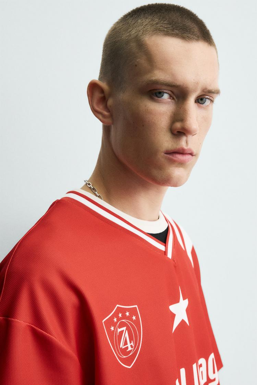 ZARA ФУТБОЛКА С РЕТРО ПРИНТОМ, КРАСНЫЙ