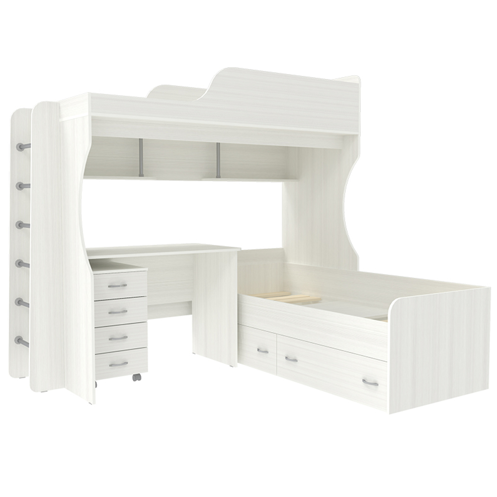 Двухъярусная кровать КарИВи Дуэт-5 с металлической лестницей Белое Дерево Белое Дерево